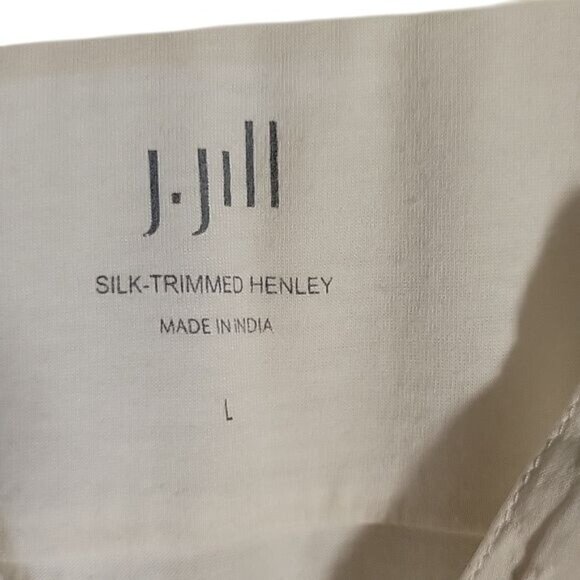 J. Jill Womens Silk-Trimmed‎ Henley Long Sleeve Shirt L White Pima Cotton/Modal - Picture 2 of 5